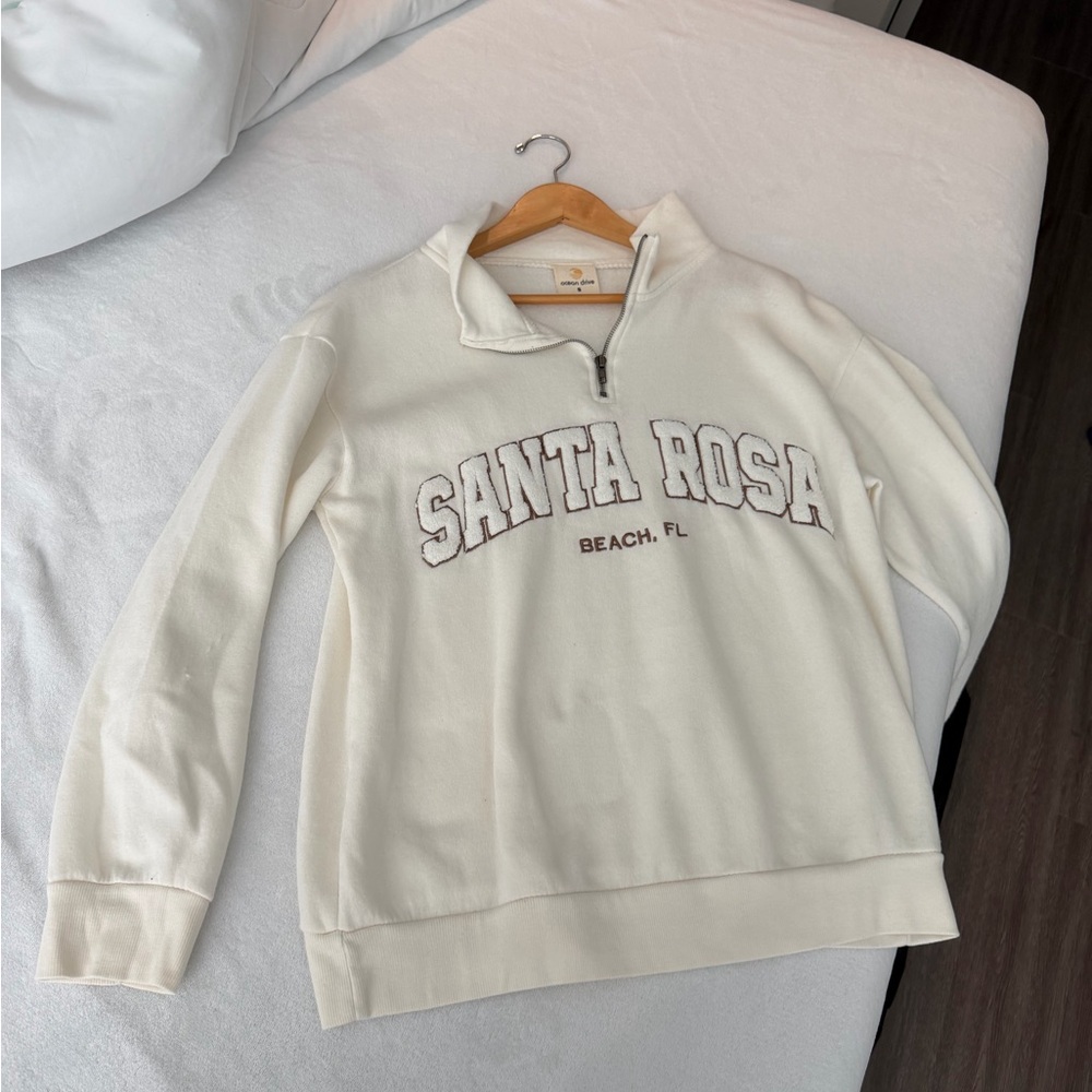 Ocean Drive Cream Half-Zip Sweatshirt with 'Santa Rosa' Embroidery